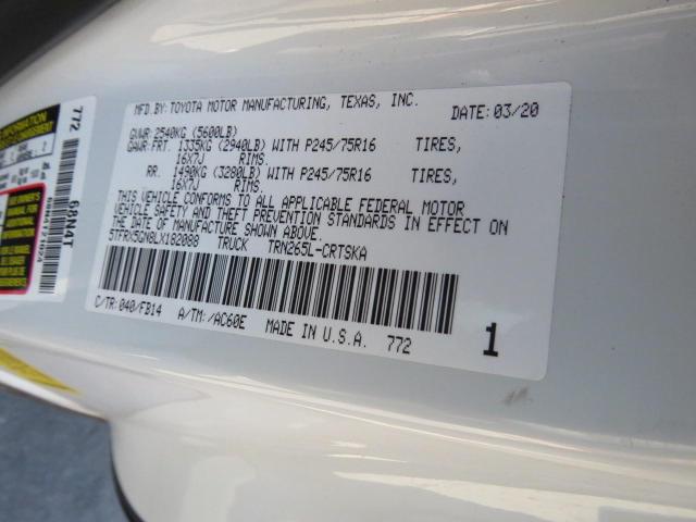 5TFRX5GN8LX182088 - 2020 TOYOTA TACOMA ACC Ақ фото 10