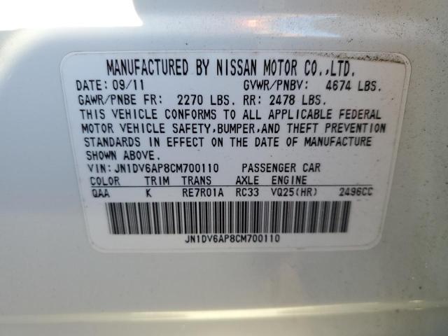 JN1DV6AP8CM700110 - 2012 INFINITI G25 BASE WHITE photo 12