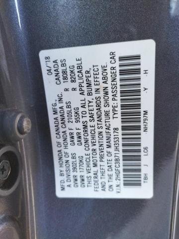 2HGFC3B71JH353178 - 2018 HONDA CIVIC EXL 灰色 照片 12