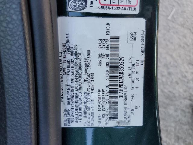 3FAHP0JA9AR350529 - 2010 FORD FUSION SEL GREEN photo 12