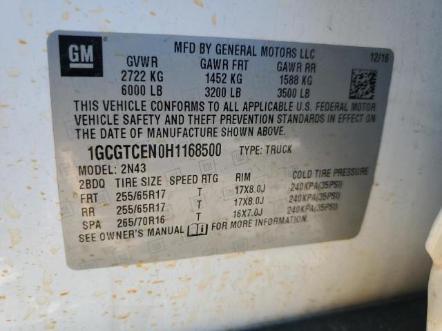 1GCGTCEN0H1168500 - 2017 CHEVROLET COLORADO L WHITE photo 13