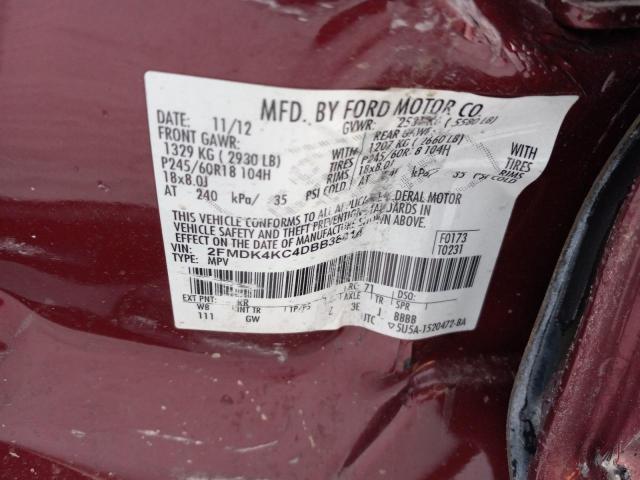 2FMDK4KC4DBB38814 - 2013 FORD EDGE LIMIT RED photo 12