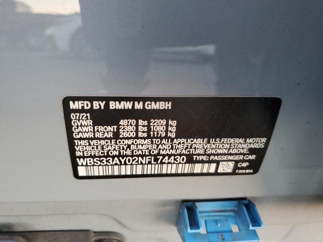 WBS33AY02NFL74430 - 2022 BMW M3 COMPETI GRAY photo 12