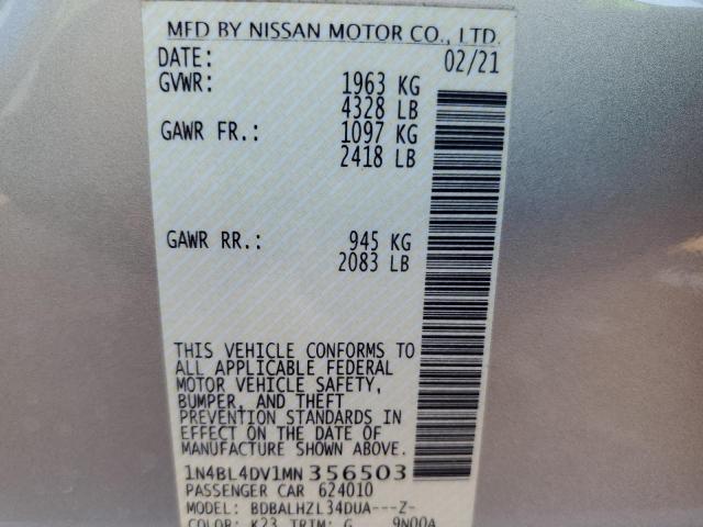 1N4BL4DV1MN356503 - 2021 NISSAN ALTIMA SV SILVER photo 13