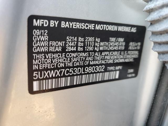 5UXWX7C53DL980302 - 2013 BMW X3 XDRIVE3 SILVER photo 13