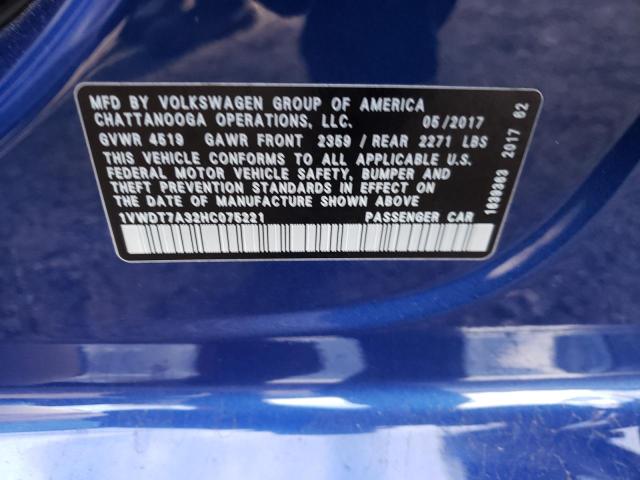 1VWDT7A32HC075221 - 2017 VOLKSWAGEN PASSAT R-L BLUE photo 13