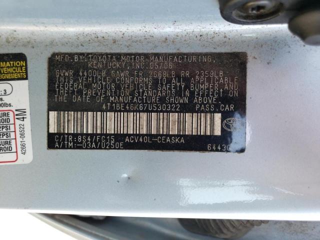 4T1BE46K67U530322 - 2007 TOYOTA CAMRY CE Көк фото 12