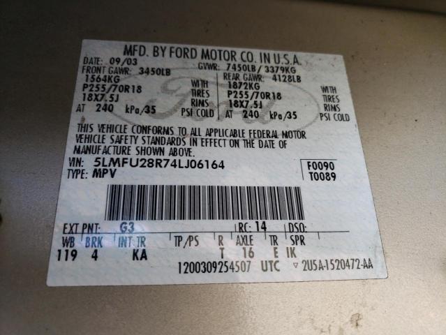 5LMFU28R74LJ06164 - 2004 LINCOLN NAVIGATOR 金色 照片 14