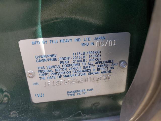 JF1SF65562H716930 - 2002 SUBARU FORESTER S GREEN photo 12