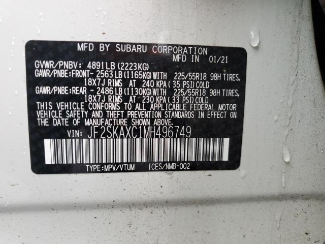 JF2SKAXC1MH496749 - 2021 SUBARU FORESTER T WHITE photo 12