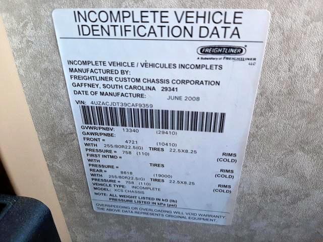4UZACJDT39CAF9359 - 2009 FREIGHTLINER CHASSIS XC ვერცხლისფერი ფოტო 10
