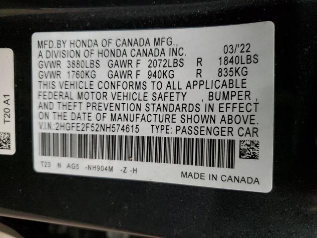 2HGFE2F52NH574615 - 2022 HONDA CIVIC SPOR 灰色 照片 13