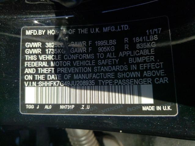 SHHFK7G49JU208935 - 2018 HONDA CIVIC SPOR 黑色 照片 12