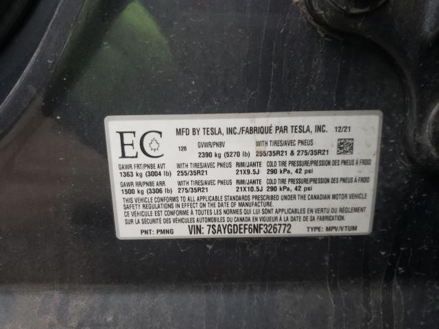 7SAYGDEF6NF326772 - 2022 TESLA MODEL Y Серый фото 13