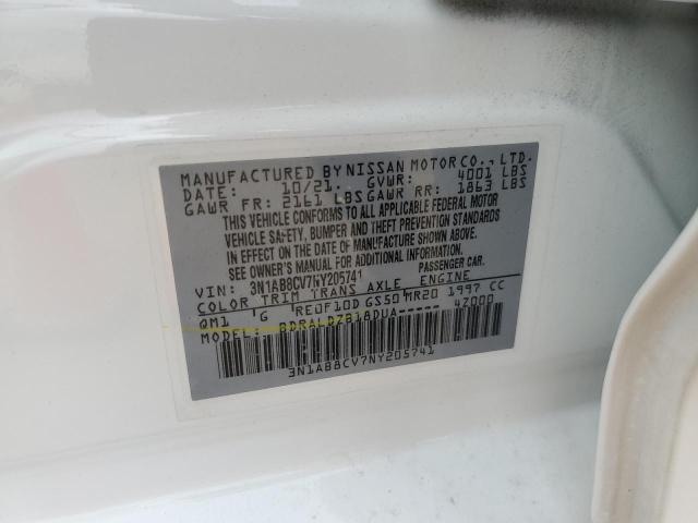 3N1AB8CV7NY205741 - 2022 NISSAN SENTRA SV WHITE photo 12