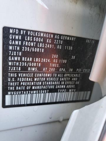 WVGUV7AX2HW510457 - 2017 VOLKSWAGEN TIGUAN SPO თეთრი ფოტო 12