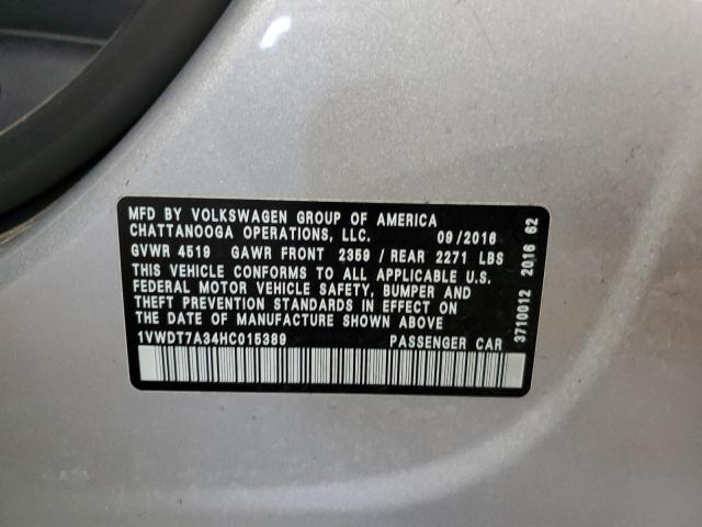 1VWDT7A34HC015389 - 2017 VOLKSWAGEN PASSAT R-L 银色 照片 12
