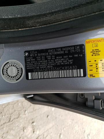 WBANE53556CK85830 - 2006 BMW 5 SERIES GRAY photo 12