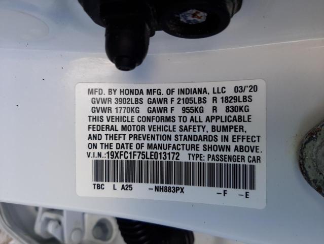 19XFC1F75LE013172 - 2020 HONDA CIVIC EXL Biały zdjęcie 13