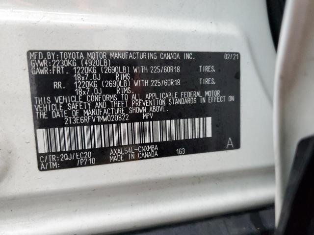 2T3E6RFV1MW020822 - 2021 TOYOTA RAV4 XSE WHITE photo 13