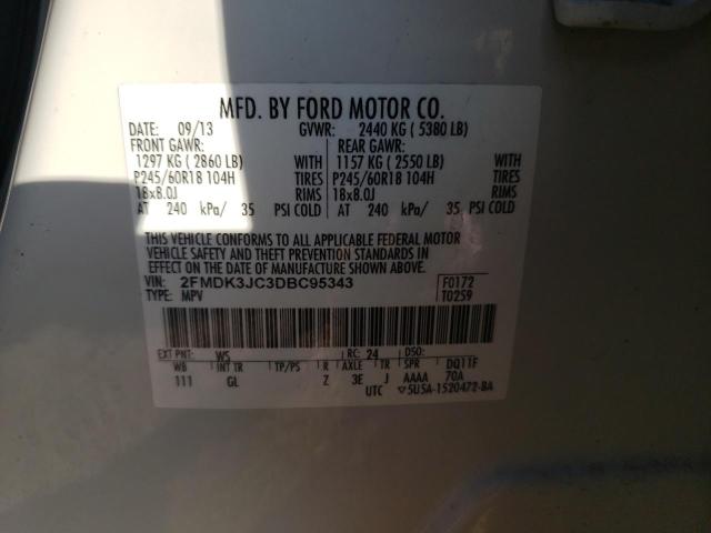 2FMDK3JC3DBC95343 - 2013 FORD EDGE SEL WHITE photo 13