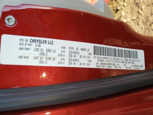 2A8HR54P08R744382 - 2008 CHRYSLER TOWN & COU RED photo 10