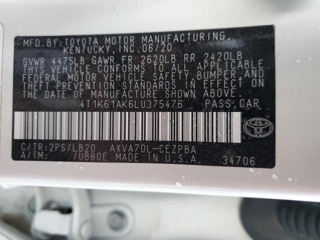 4T1K61AK6LU375476 - 2020 TOYOTA CAMRY XSE WHITE photo 12