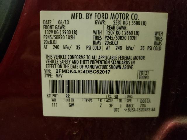 2FMDK4JC4DBC62017 - 2013 FORD EDGE SEL أحمر صورة 13