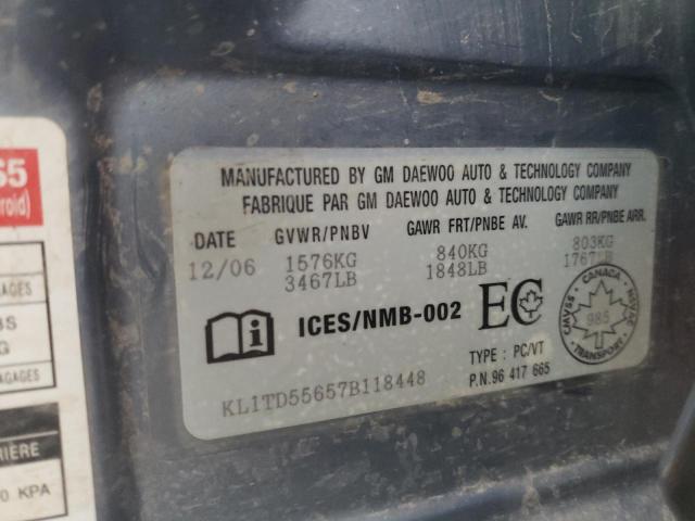 KL1TD55657B118448 - 2007 CHEVROLET AVEO BASE Mavi foto 12