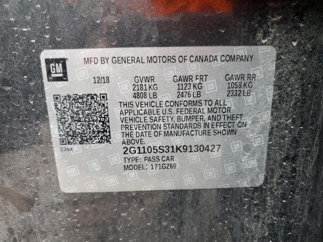 2G1105S31K9****** - 2019 CHEVROLET IMPALA PRE ნაცრისფერი ფოტო 12