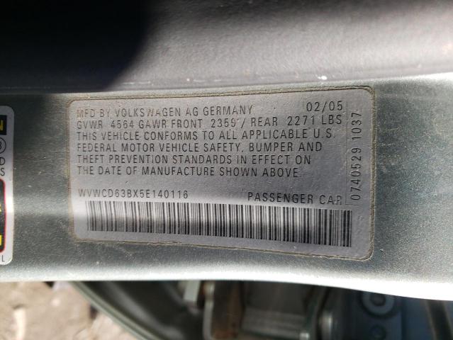 WVWCD63BX5E140116 - 2005 VOLKSWAGEN PASSAT GLS SILVER photo 12