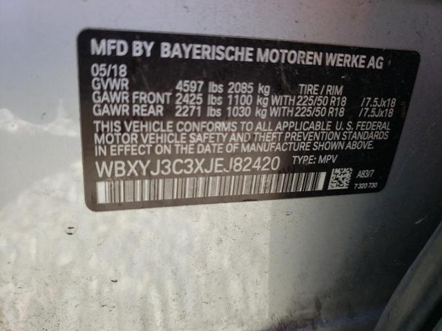 WBXYJ3C3XJEJ82420 - 2018 BMW X2 SDRIVE2 GRAY photo 13