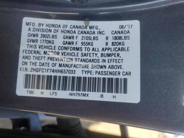 2HGFC1F74HH657033 - 2017 HONDA CIVIC EXL 灰色 照片 12