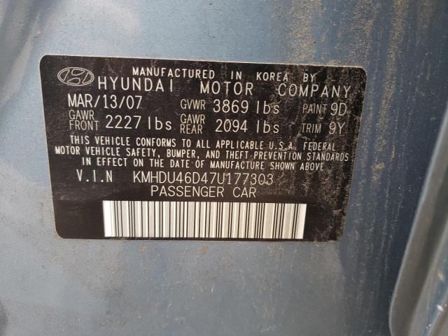 KMHDU46D47U177303 - 2007 HYUNDAI ELANTRA BLUE photo 12