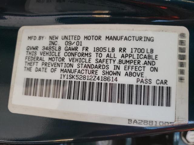 1Y1SK52812Z418614 - 2002 CHEVROLET GEO PRIZM 绿色 照片 12