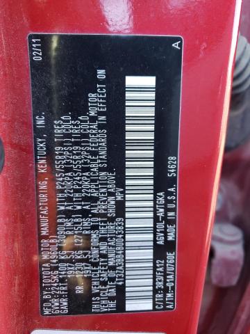 4T3ZA3BB4BU043839 - 2011 TOYOTA VENZA RED photo 12