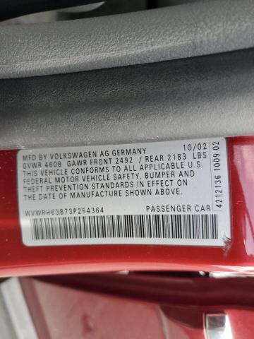 WVWRH63B73P254364 - 2003 VOLKSWAGEN PASSAT GLX Qırmızı foto 12