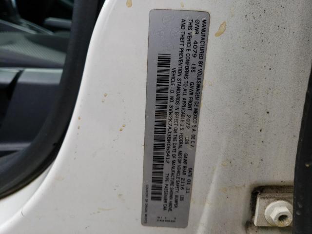 3VW2K7AJ3BM058412 - 2011 VOLKSWAGEN JETTA BASE WHITE photo 12