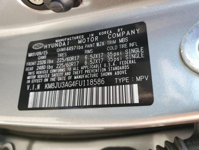 KM8JU3AG4FU118586 - 2015 HYUNDAI TUCSON LIM SILVER photo 12