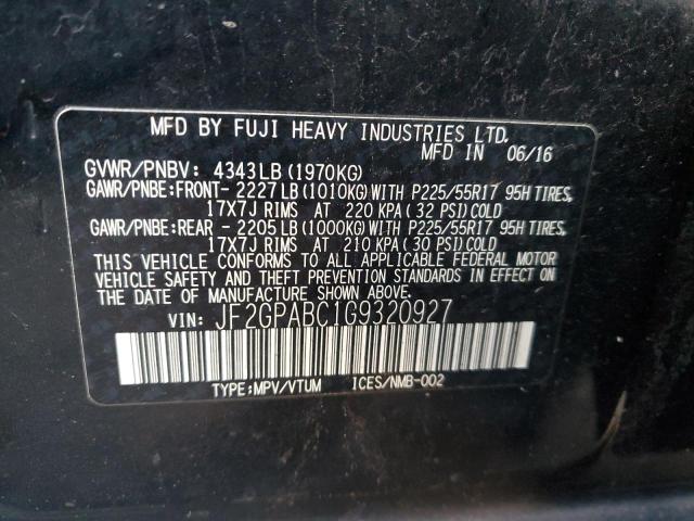 JF2GPABC1G9320927 - 2016 SUBARU CROSSTREK შავი ფოტო 13