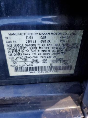 1N4BL11D96N347240 - 2006 NISSAN ALTIMA SE BLUE photo 12