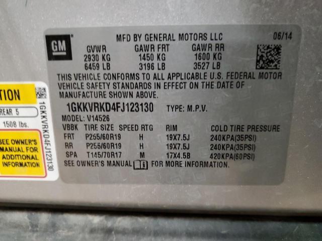 1GKKVRKD4FJ123130 - 2015 GMC ACADIA SLT SILVER photo 13