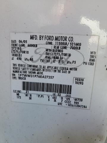 1FTWW31P76EA27357 - 2006 FORD F-350 WHITE photo 13