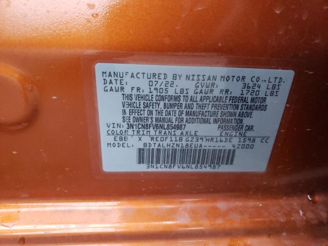 3N1CN8FV6NL854987 - 2022 NISSAN VERSA SR ORANGE photo 12