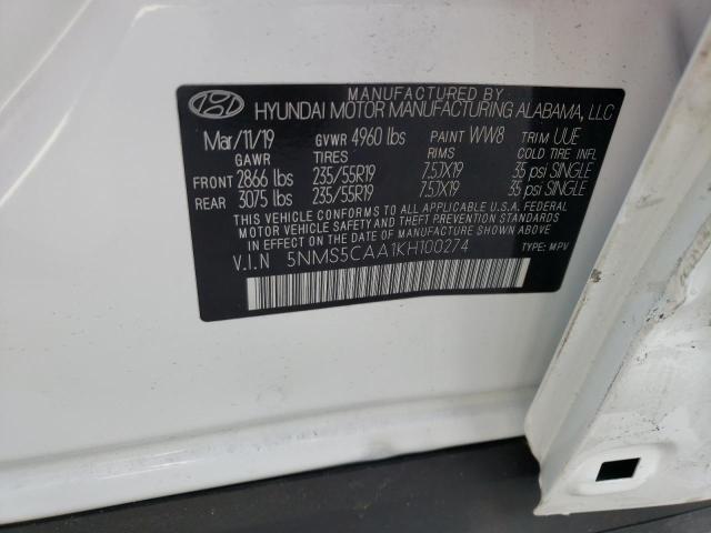 5NMS5CAA1KH100274 - 2019 HYUNDAI SANTA FE L WHITE photo 13