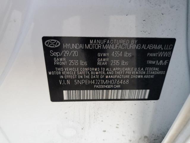 5NPEH4J21MH076468 - 2021 HYUNDAI SONATA LIM WHITE photo 12