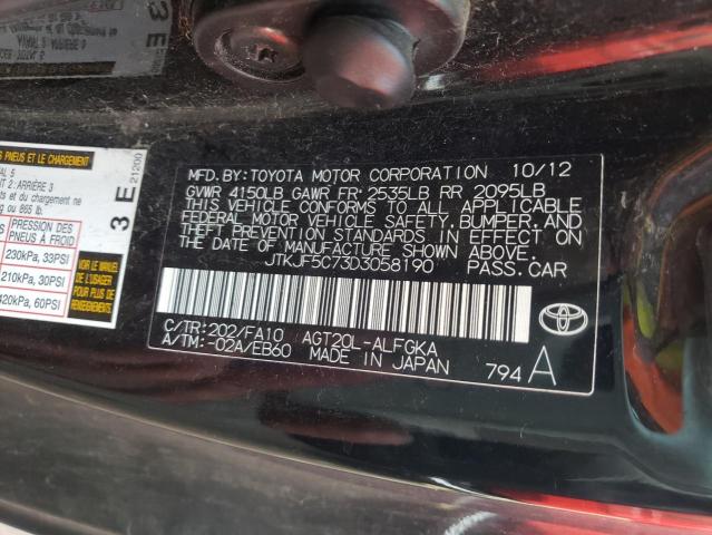 JTKJF5C73D3058190 - 2013 TOYOTA SCION TC BLACK photo 12