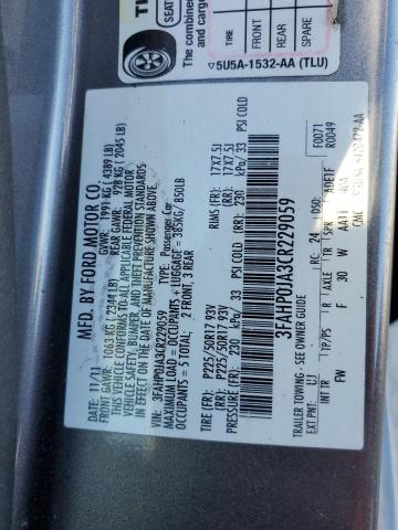 3FAHP0JA3CR229059 - 2012 FORD FUSION SEL GRAY photo 13