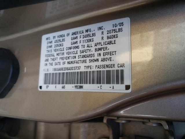 19UUA66206A003737 - 2006 ACURA 3.2TL GOLD photo 12