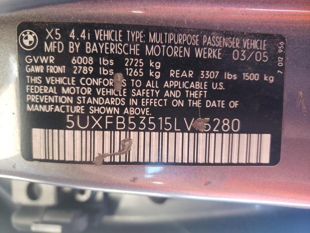 5UXFB53515LV15280 - 2005 BMW X5 4.4I GRAY photo 13